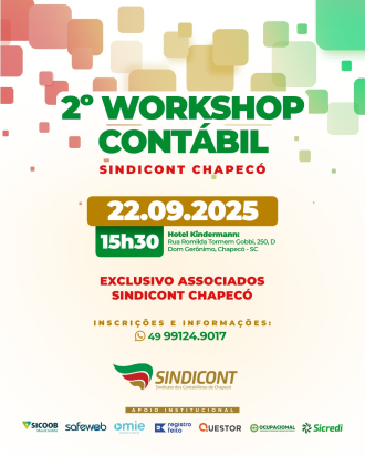 22 de setembro - Dia do Contador Sindicont Chapecó promove 2º Workshop Contábil nesta segunda-feira
