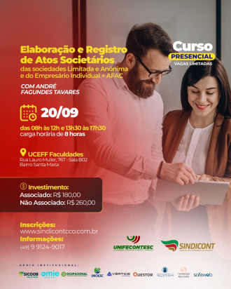 Sindicont Chapecó promove curso sobre a elaboração e registro de atos societários  