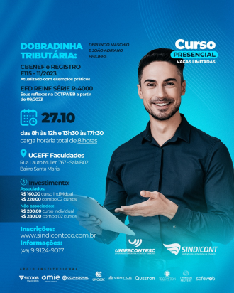 Sindicont oferece curso sobre atualiza&ccedil;&otilde;es de cBenef e registro E115 e EFD REINF s&eacute;rie R-4000