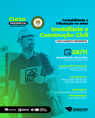 Nesta segunda-feira Sindicont Chapec&oacute; promove curso sobre tributa&ccedil;&atilde;o na constru&ccedil;&atilde;o civil
