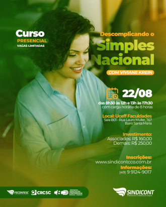 Nesta segunda-feira, dia 22 Sindicont Chapec&oacute; promove curso sobre o Simples Nacional
