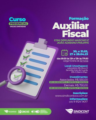 Sindicont promove forma&ccedil;&atilde;o em auxiliar fiscal 
