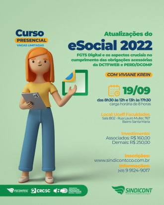 Nesta segunda-feira, dia 19 Curso promovido pelo Sindicont Chapec&oacute; atualiza sobre o eSocial